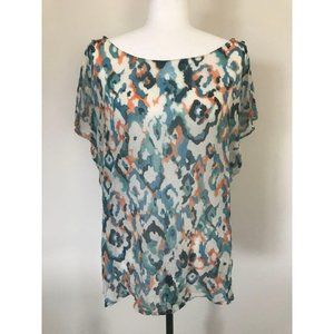 TOMMY BAHAMA 100% Silk Split Sleeve Blouse Womens Size XL Semi Sheer Flowy